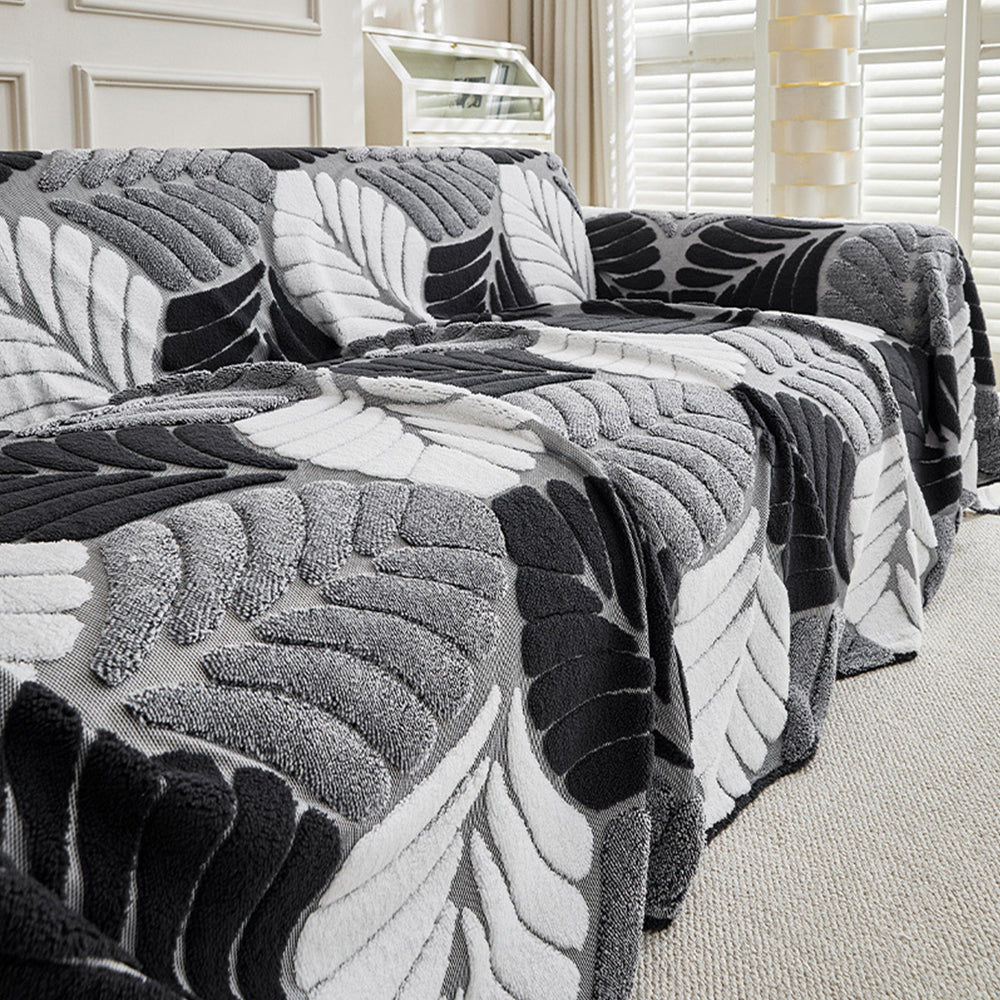 Sofa Throw | Thickened Plush Texture, Leaf Pattern 0