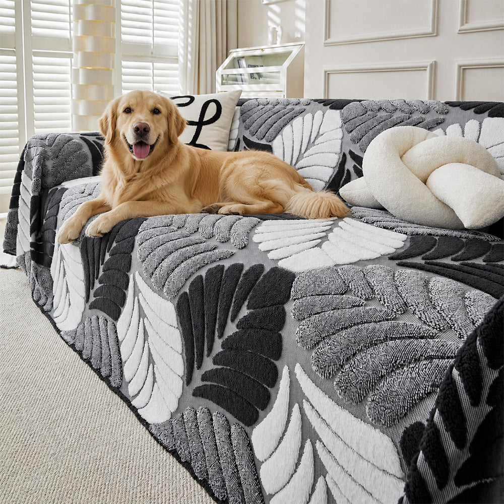 Sofa Throw | Thickened Plush Texture, Leaf Pattern 1
