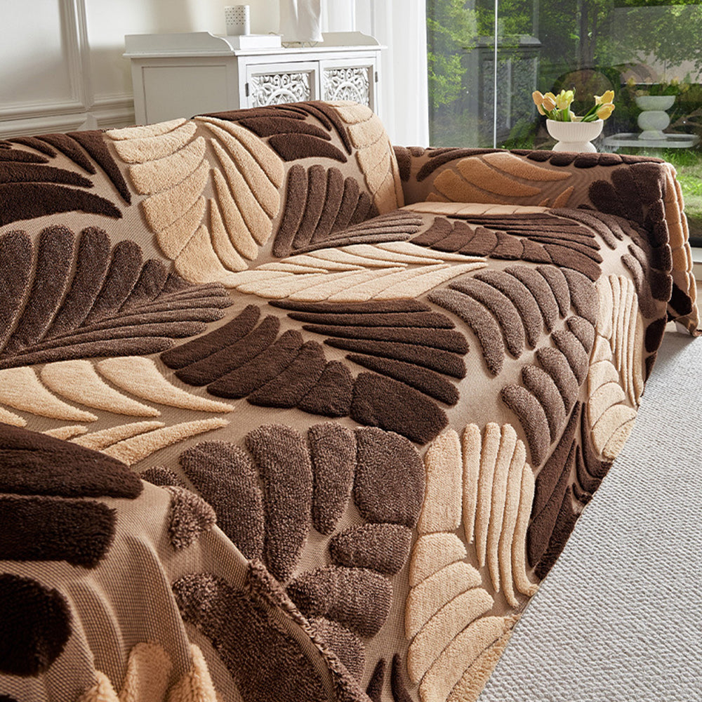 Sofa Throw | Thickened Plush Texture, Leaf Pattern 10