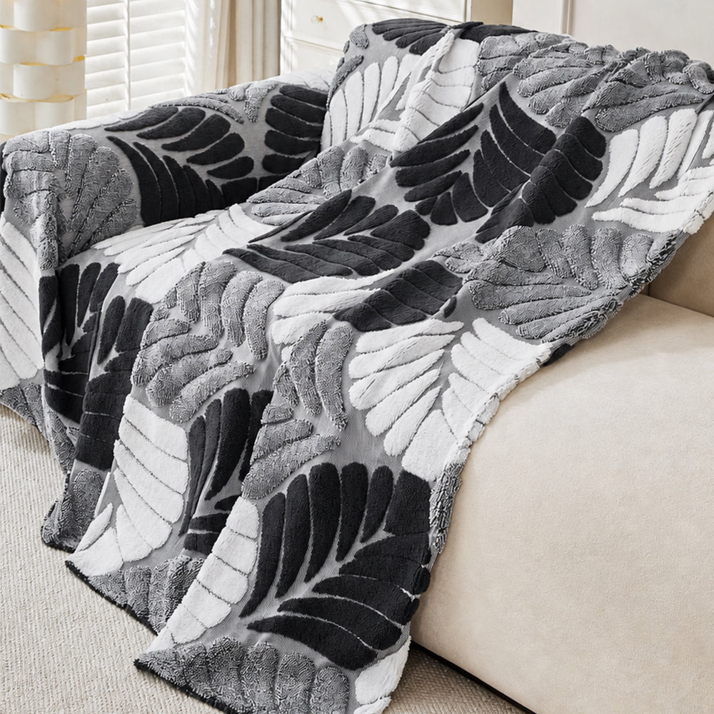 Sofa Throw | Thickened Plush Texture, Leaf Pattern 5