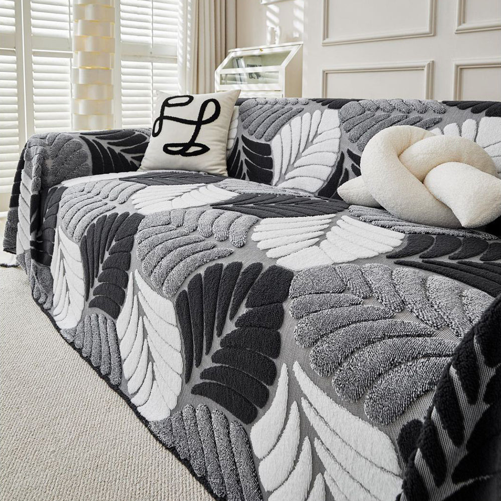 Sofa Throw | Thickened Plush Texture, Leaf Pattern 6