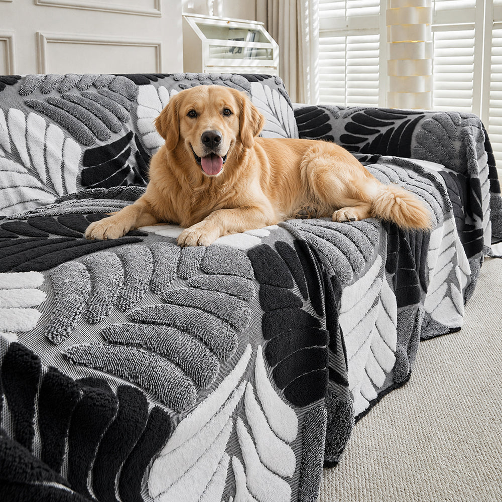 Sofa Throw | Thickened Plush Texture, Leaf Pattern 7