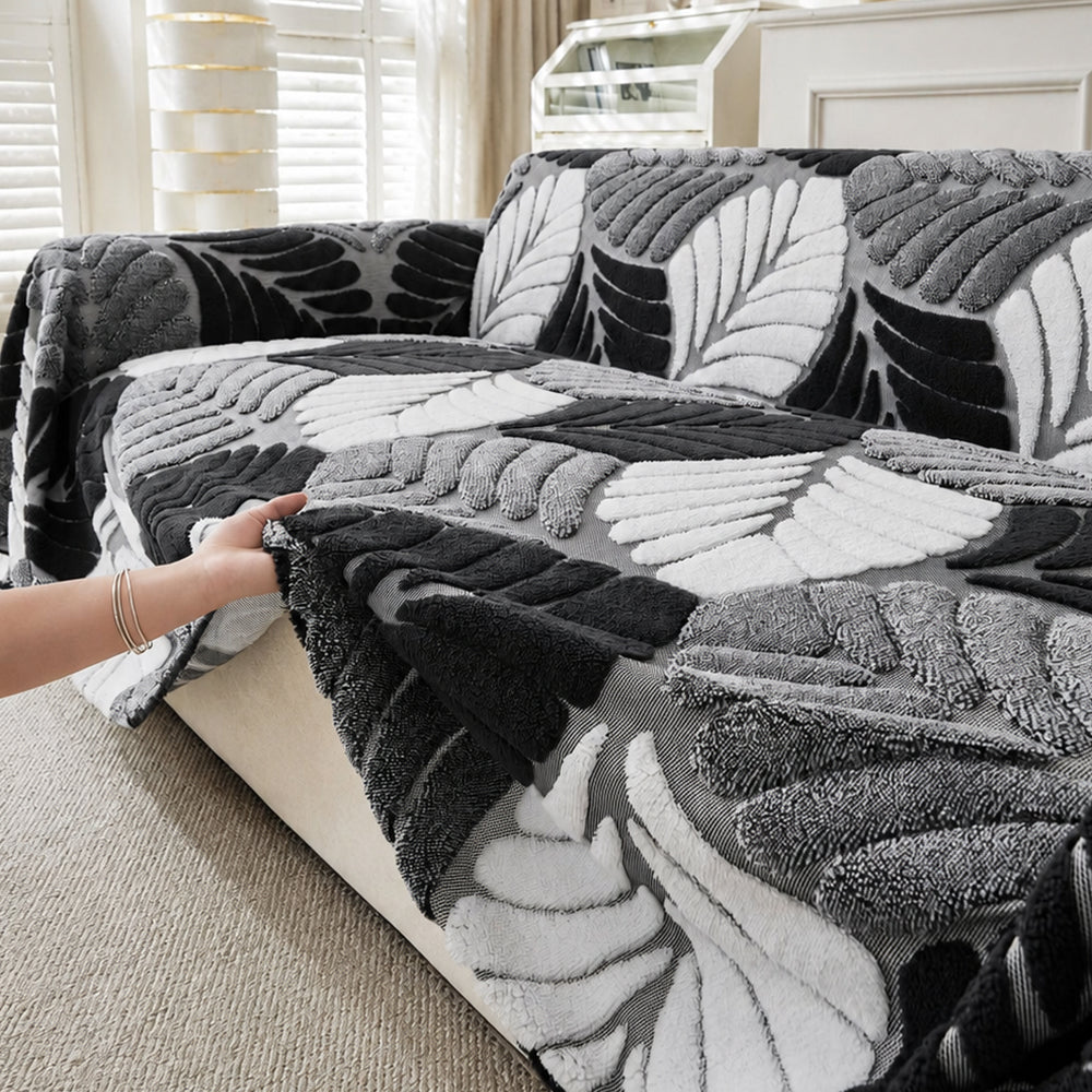 Sofa Throw | Thickened Plush Texture, Leaf Pattern 8
