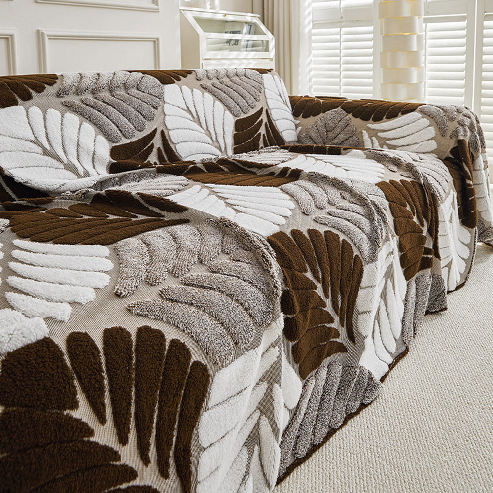 Sofa Throw | Thickened Plush Texture, Leaf Pattern 9