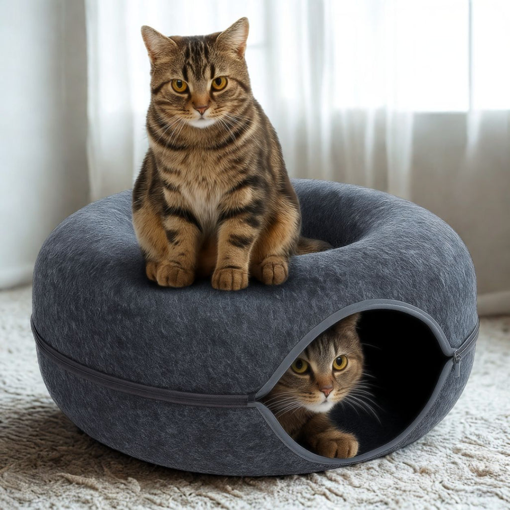 Enclosed Plush Cat Bed with Private Resting Space