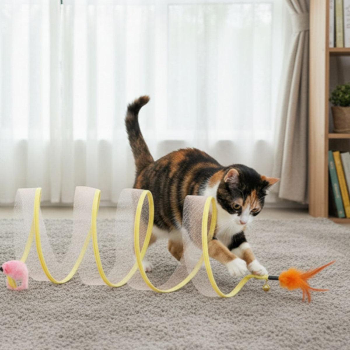 Foldable Cat Tunnel with Feather Toys & Sisal Balls