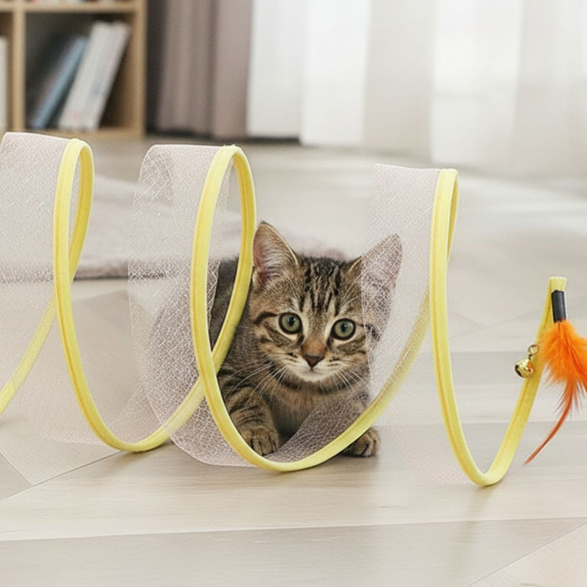 Foldable Cat Tunnel with Feather Toys & Sisal Balls