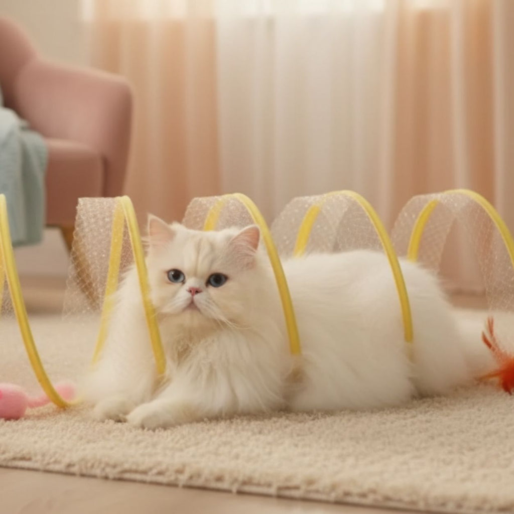 Foldable Cat Tunnel with Feather Toys & Sisal Balls