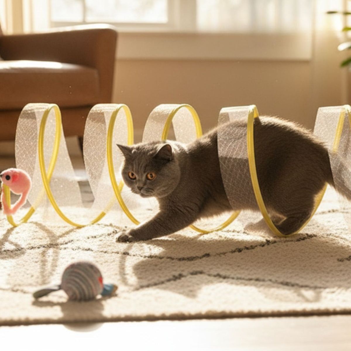 Foldable Cat Tunnel with Feather Toys & Sisal Balls