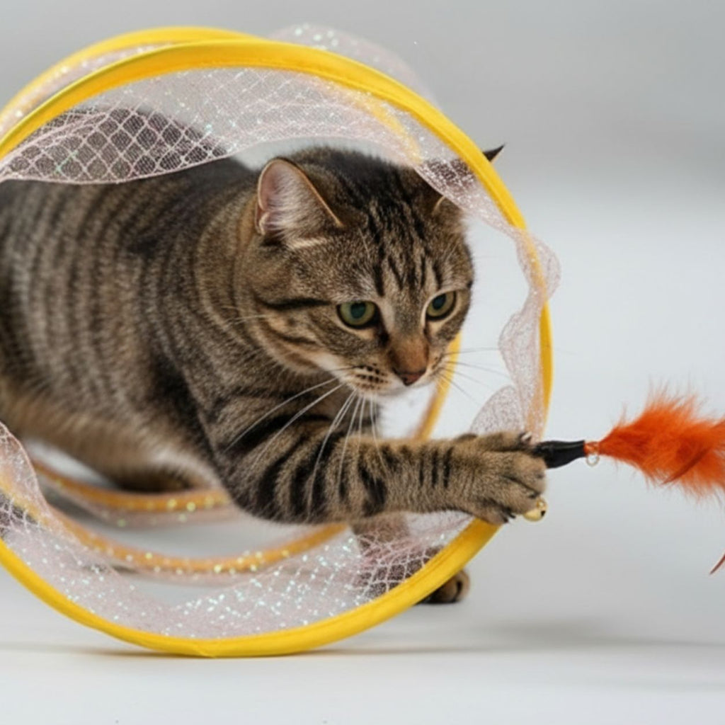 Foldable Cat Tunnel with Feather Toys & Sisal Balls