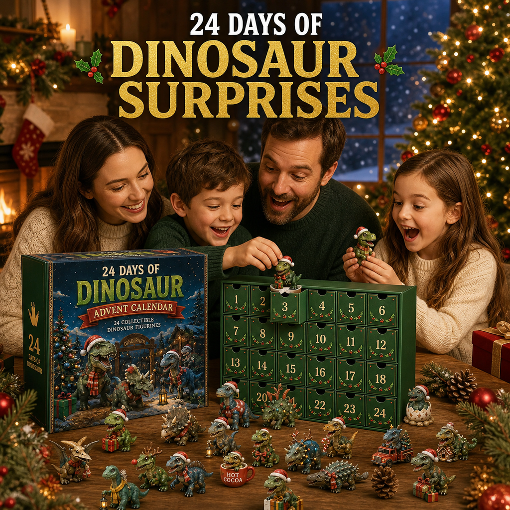 Family opening the dinosaur advent calendar