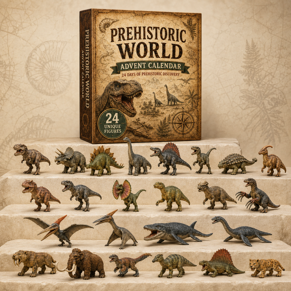 Complete collection of 24 prehistoric figurines
