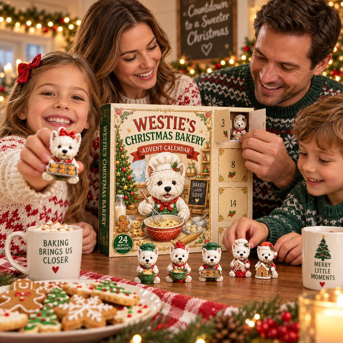 Family opening the Westie advent calendar